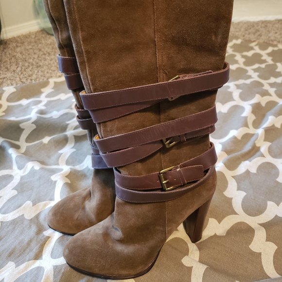 Nine West Tan Suede High Heel Boots - Picture 3 of 4